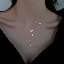 Load image into Gallery viewer, Moon Star Layered Tassel Necklace in 925 Sterling Silver