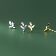 Load image into Gallery viewer, Dainty Cute Branch Leaf Stud Earrings in 925 Sterling Silver: Sliver