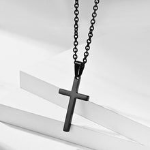 Load image into Gallery viewer, Mens Cross Charm Pendant Necklace in Stainless Steel: Black / Small