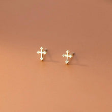 Load image into Gallery viewer, Tiny Small Dainty Cross Stud Earrings in 925 Sterling Silver
