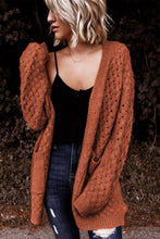 Load image into Gallery viewer, Brown Open Front Woven Texture Knitted Cardigan with Pockets
