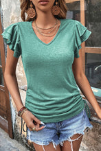 Load image into Gallery viewer, Gray Ruffle Short Sleeves V Neck Drawstring Top
