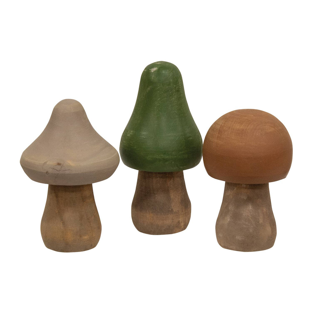 3/Set, Distressed Wooden Natural Color Mushrooms