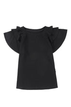 Load image into Gallery viewer, Black Plain Tiered Ruffled Short Sleeve T Shirt
