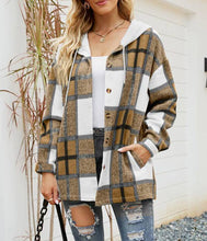 Load image into Gallery viewer, Plaid Pockets Hooded Loose-Fitting Shirt Jacket
