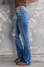 Load image into Gallery viewer, Blue Distressed Flare Jeans
