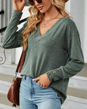 Load image into Gallery viewer, V-neck soft loose fit brushed fleece top blouse

