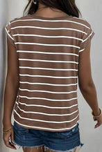 Load image into Gallery viewer, WOMEN SLEEVELESS STRIPED T SHIRT_CWTSTSL0024: COFFEE / (XL) 1

