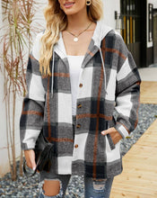 Load image into Gallery viewer, Plaid Pockets Hooded Loose-Fitting Shirt Jacket
