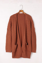 Load image into Gallery viewer, Brown Open Front Woven Texture Knitted Cardigan with Pockets
