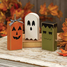 Load image into Gallery viewer, 3/Set, Chunky Wooden Halloween Friend Sitters
