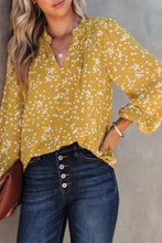 Load image into Gallery viewer, Yellow Split Neck Fall Printed Crinkled Blouse
