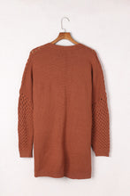 Load image into Gallery viewer, Brown Open Front Woven Texture Knitted Cardigan with Pockets
