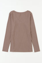 Load image into Gallery viewer, Khaki Ribbed Knit Patched Chest Pocket V Neck Top
