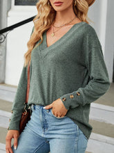 Load image into Gallery viewer, V-neck soft loose fit brushed fleece top blouse
