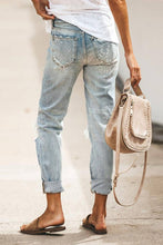 Load image into Gallery viewer, WASHED DENIM PANTS WITH STRAIGHT PIPE HOLES_CWJP0251: LIGHTBLUE / (S) 1
