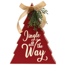 Load image into Gallery viewer, Jingle All the Way Red Wooden Christmas Tree w/Burlap Bow
