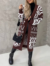 Load image into Gallery viewer, V-neck lengthened vintage geometric knit coat
