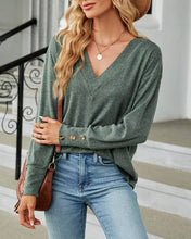 Load image into Gallery viewer, V-neck soft loose fit brushed fleece top blouse
