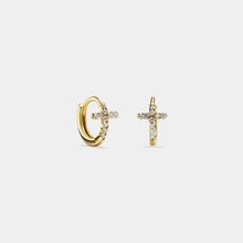 Load image into Gallery viewer, Small Minimalist Cross Hoop Earrings in 925 Sterling Silver
