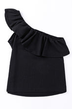 Load image into Gallery viewer, Black Ruffle One Shoulder Crinkle Tank
