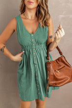 Load image into Gallery viewer, Green Buttons Sleeveless High Waist Mini Dress
