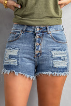 Load image into Gallery viewer, Sky Blue Gypsy Mid-rise Distressed Denim Shorts
