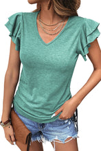 Load image into Gallery viewer, Gray Ruffle Short Sleeves V Neck Drawstring Top
