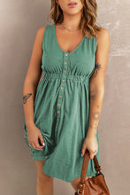 Load image into Gallery viewer, Green Buttons Sleeveless High Waist Mini Dress
