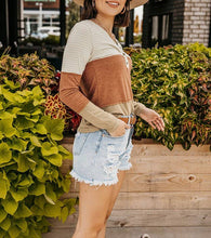 Load image into Gallery viewer, Orange striped block long-sleeved baggy blouse
