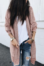 Load image into Gallery viewer, Pink Plaid Knitted Long Open Front Cardigan
