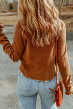 Load image into Gallery viewer, Brown Textured Round Neck Long Sleeve Top
