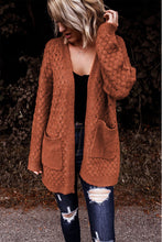 Load image into Gallery viewer, Brown Open Front Woven Texture Knitted Cardigan with Pockets
