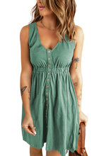 Load image into Gallery viewer, Green Buttons Sleeveless High Waist Mini Dress
