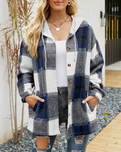 Load image into Gallery viewer, Plaid Pockets Hooded Loose-Fitting Shirt Jacket
