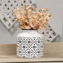 Load image into Gallery viewer, Black &amp; White Vintage Patterned Metal Vase, Short
