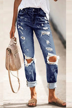 Load image into Gallery viewer, WASHED DENIM PANTS WITH STRAIGHT PIPE HOLES_CWJP0251: LIGHTBLUE / (XXL) 1
