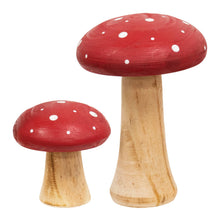 Load image into Gallery viewer, 2/Set - White Dotted Red Wooden Mushrooms
