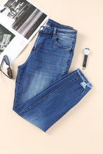 Load image into Gallery viewer, Blue Raw Hem Ankle-length Skinny Jeans
