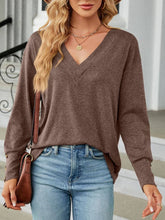 Load image into Gallery viewer, V-neck soft loose fit brushed fleece top blouse
