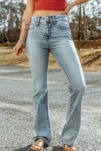 Load image into Gallery viewer, Sky Blue Subtle Ripped Detail Flare Bottom Jeans
