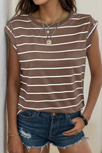 Load image into Gallery viewer, WOMEN SLEEVELESS STRIPED T SHIRT_CWTSTSL0024: COFFEE / (M) 1
