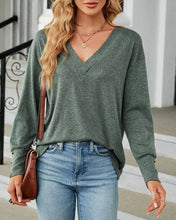 Load image into Gallery viewer, V-neck soft loose fit brushed fleece top blouse
