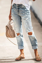 Load image into Gallery viewer, WASHED DENIM PANTS WITH STRAIGHT PIPE HOLES_CWJP0251: LIGHTBLUE / (S) 1
