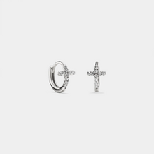 Load image into Gallery viewer, Small Minimalist Cross Hoop Earrings in 925 Sterling Silver
