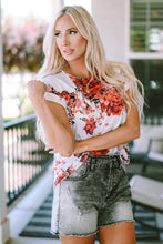 Load image into Gallery viewer, Red Floral Short Sleeve Round Neck Blouse
