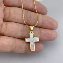 Load image into Gallery viewer, Gold Mother Of Pearl Cross Pendant Necklace in Solid Copper
