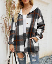 Load image into Gallery viewer, Plaid Pockets Hooded Loose-Fitting Shirt Jacket
