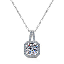 Load image into Gallery viewer, Square Moissanite Halo Charm Necklace in 925 Sterling Silver: 0.5 ct
