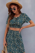 Load image into Gallery viewer, SMALL FLORAL CROP TOP AND HIGH WAIST SKIRT SET_CWSTB0130: GREEN / (XL) 1
